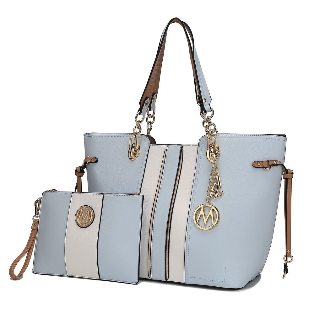 4988 MKF Shoulder Bag & Wristlet Pouch Purse Set: PU Leather Tote Handbag –